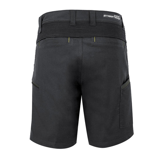 Syzmik Mens Streetworx Stretch Shorts feature a modern design with a belt, crafted from soft stretch cotton for comfort and mobility, ideal for active workplace environments.