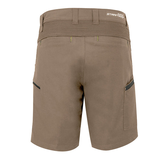 Syzmik Mens Streetworx Stretch Shorts featuring a belt and multiple pockets, designed with soft stretch cotton for enhanced comfort and mobility. Ideal for active work environments, ensuring breathability and ease of movement.