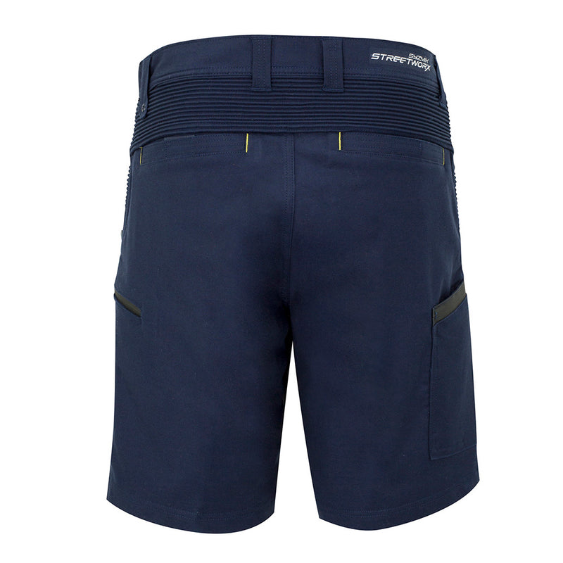 Load image into Gallery viewer, Syzmik Mens Streetworx Stretch Shorts featuring a modern design with soft stretch cotton and poly-spandex panels, ideal for active workwear. Perfect for increased movement and cooling comfort.