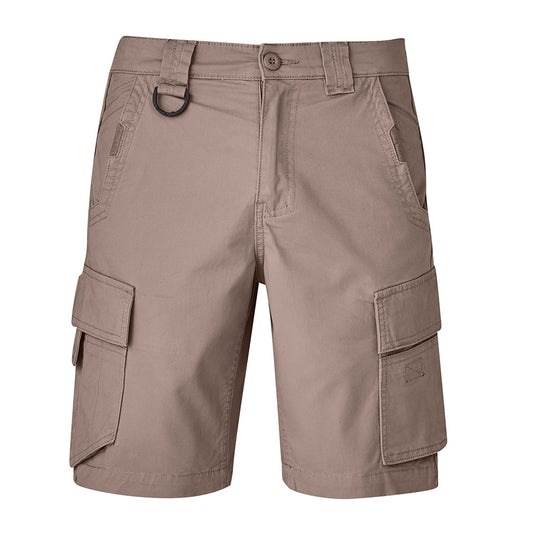 Syzmik Streetworx Curved Cargo Short featuring large flap-closure cargo pockets, multiple tool compartments, and a modern straight fit, ideal for workplace functionality.