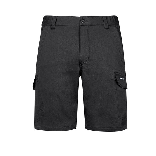 Syzmik Streetworx Comfort Short featuring a modern fit, large cargo and mobile phone pockets, and a diamond-shaped crotch panel, designed for worksite durability and movement flexibility.