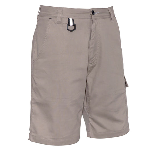 Syzmik Rugged Cooling Vented Short featuring durable 100% cotton ripstop material, back waist venting for airflow, and six multi-functional pockets. Includes a mobile phone, ruler pocket, and reinforced stress points.