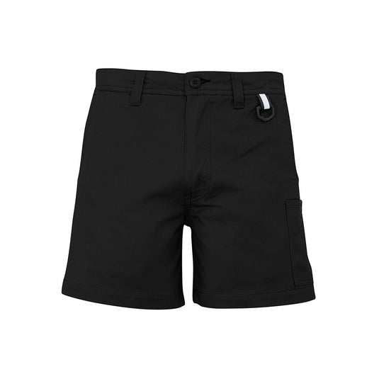 Syzmik Rugged Cooling Mid Thigh Short, featuring a modern shorter fit with a white belt and mobile phone pocket, designed for freedom of movement with 100% cotton ripstop fabric, ideal for active safety needs.