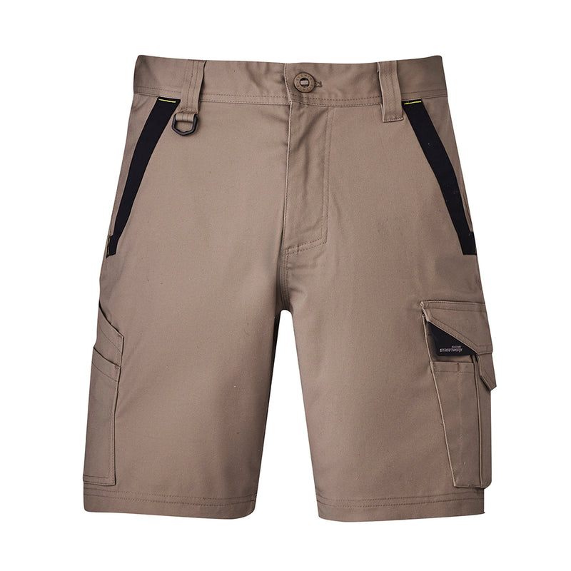 Load image into Gallery viewer, Syzmik Streetworx Tough Short featuring black pockets, multi-tool and mobile phone pockets, and durable belt loops. Designed for strength and utility, ideal for workplace safety and active use.