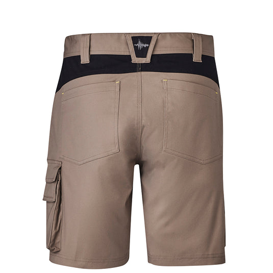 Syzmik Streetworx Tough Short featuring a black belt, multiple pockets including a mobile phone pocket with Phone Guard Technology, and a large cargo pocket, designed for durability and functionality in work environments.