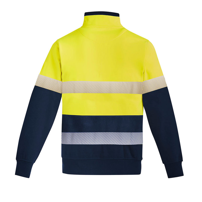 Load image into Gallery viewer, Syzmik HRC 2 1/4 Zip Day/Night Brushed Fleece, featuring a high-visibility design with reflective stripes, long sleeves, and a half-zip pullover style, ideal for workplace safety and protection.