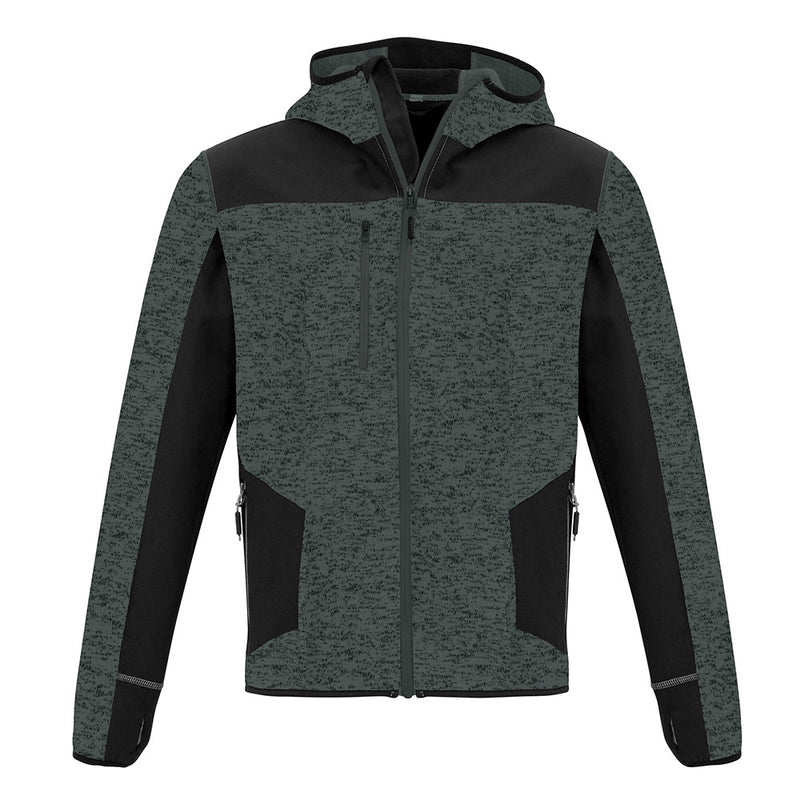Load image into Gallery viewer, Syzmik Streetworx Knit Hoodie featuring a hood, thumb holes, and reinforced soft shell panels. Ideal for secure item storage with two hip zip pockets and a chest phone pocket.