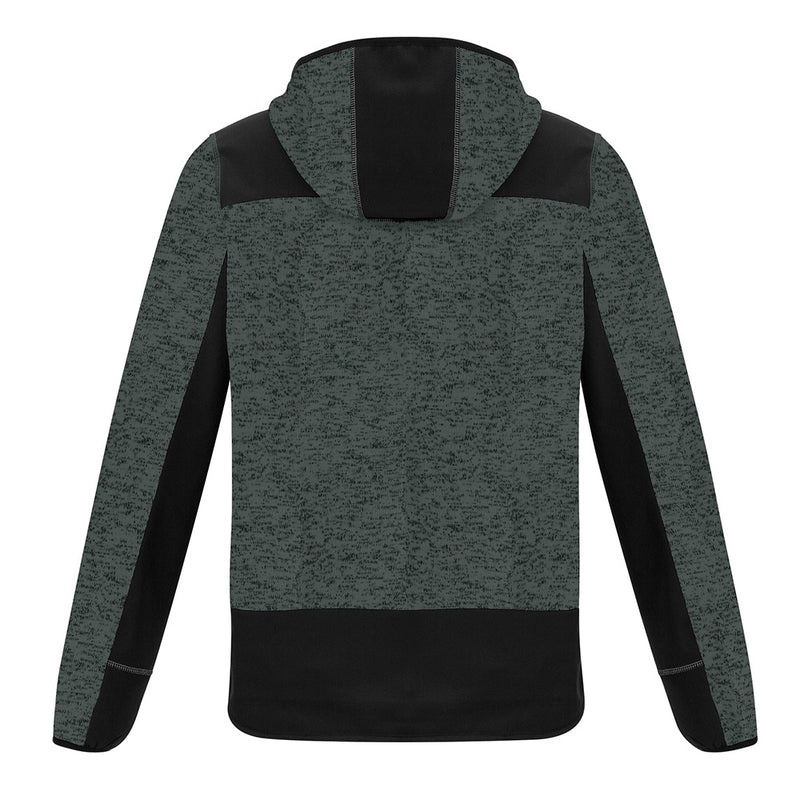 Load image into Gallery viewer, Syzmik Streetworx Knit Hoodie featuring a black and grey design with a warm knitted fleece body, reinforced softshell panels, and functional zip pockets, ideal for safety and workwear needs.