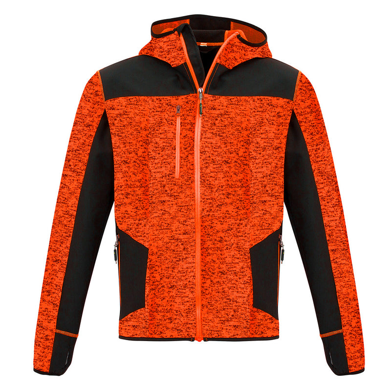 Load image into Gallery viewer, Syzmik Streetworx Knit Hoodie with a hood, featuring reinforced soft shell panels, thumb holes for added glove-like coverage, and multiple zip pockets, ideal for safety-focused workwear from Active Safety.