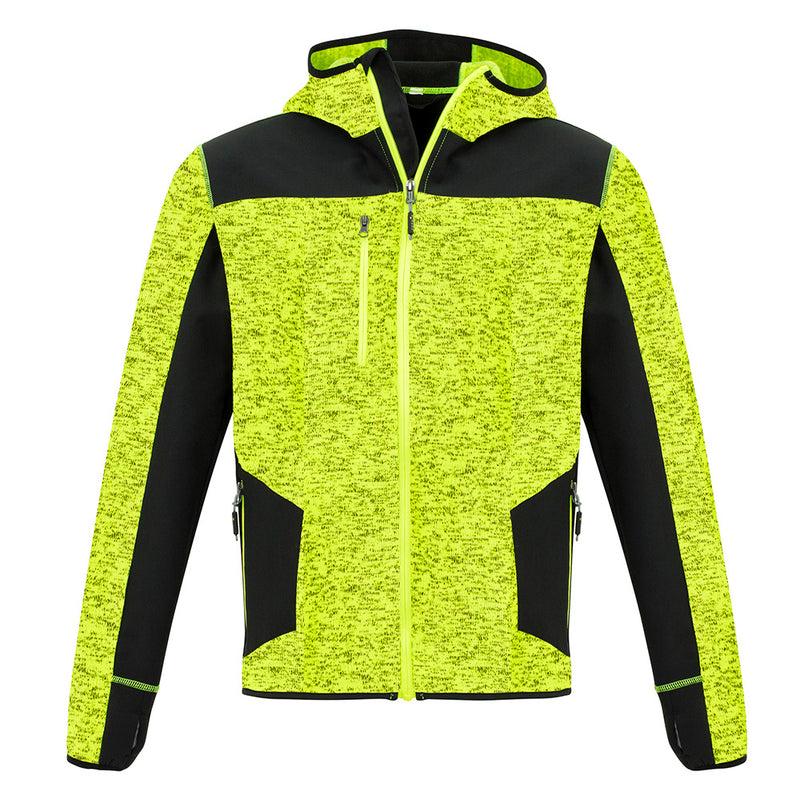 Load image into Gallery viewer, Syzmik Streetworx Knit Hoodie featuring reinforced soft shell panels on high wear areas, thumb holes with built-in glove, and multiple zip pockets, designed for durability and functionality in active work environments.