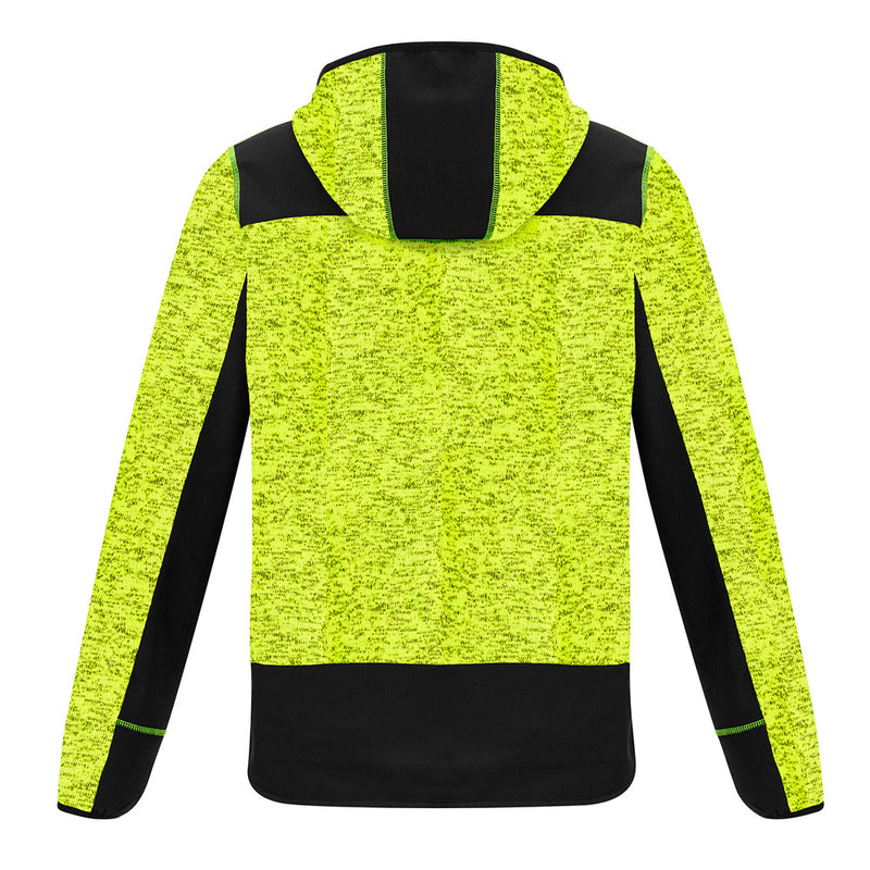 Load image into Gallery viewer, Syzmik Streetworx Knit Hoodie showcasing durable design with reinforced soft shell panels, thumb holes in cuffs, and multiple zip pockets, emphasizing functionality and comfort for active safety and workwear needs.