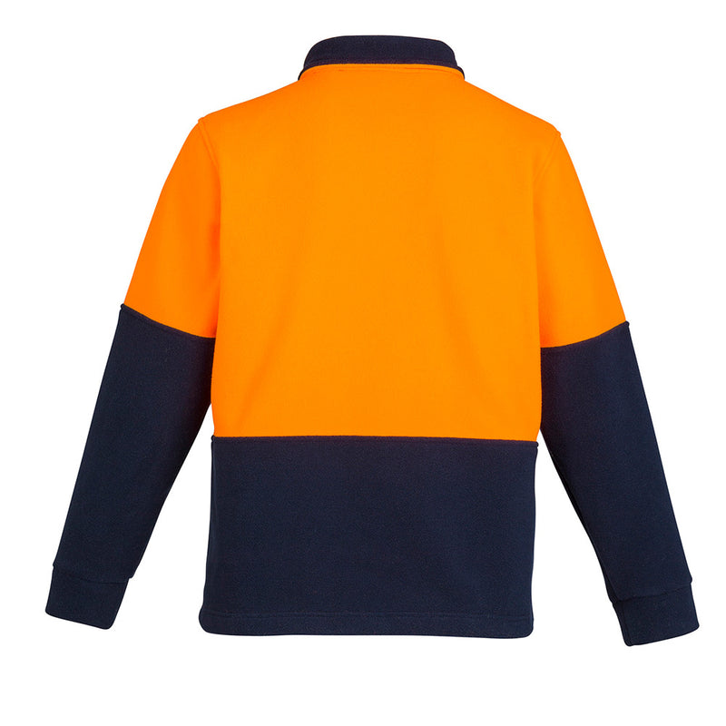 Load image into Gallery viewer, Syzmik Hi Vis Half Zip Fleece Jumper, showcasing its back with comfort cuffs and side seam pockets, designed for cold conditions, ideal for safety and workwear enthusiasts from Active Safety.