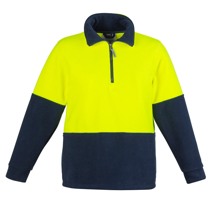 Load image into Gallery viewer, Syzmik Hi Vis Half Zip Fleece Jumper, featuring a durable 100% polyester anti-pill fleece with comfort cuffs and a chunky half-zip. Ideal for cold conditions, with practical side seam pockets.