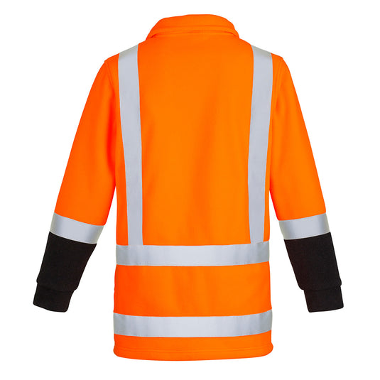 Syzmik TTMC-W23 Fleece Jumper featuring a reflective tape in H configuration, back view highlighting comfort cuffs and half zip, ideal for New Zealand road compliance and cold weather protection.