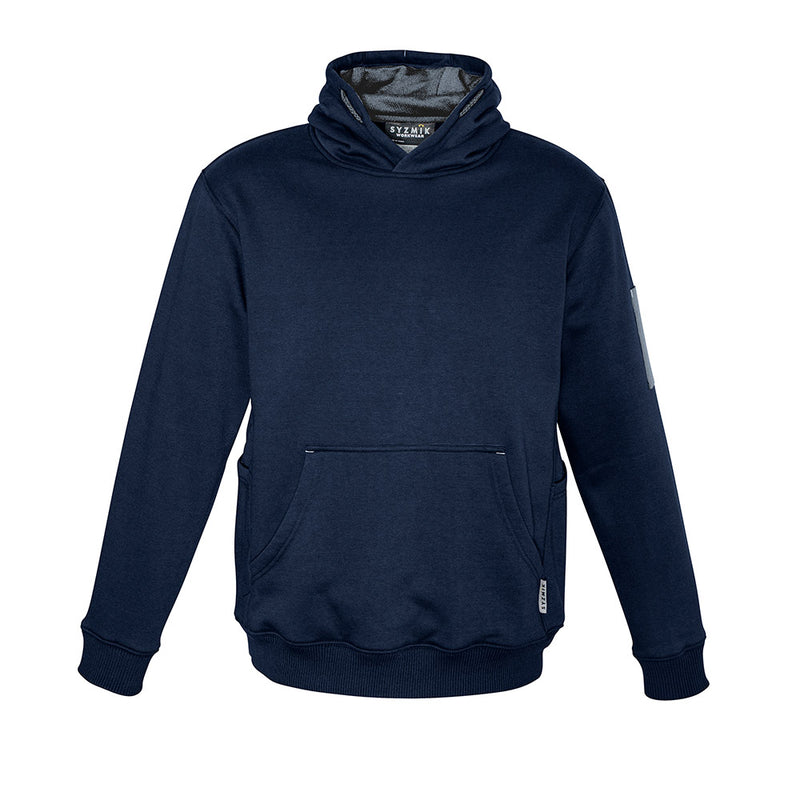 Load image into Gallery viewer, Syzmik Multi Pocket Fleece Lined Hoodie with reinforced stress points, safety drawstring, and multiple pockets, including woven arm pen and kangaroo pockets. Ideal for safety and warmth in work environments.