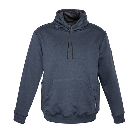 Syzmik Multi Pocket Fleece Lined Hoodie with safety drawstring, woven arm pen pocket, and quick-close hip pockets. Features kangaroo pockets and ribbed knit hems, ideal for workplace safety and comfort.