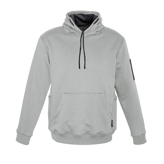 Syzmik Multi Pocket Fleece Lined Hoodie featuring a safety drawstring, woven arm pen pocket, angled hip pockets, and kangaroo pockets. Designed for warmth with a soft fleece lining and reinforced stress points.