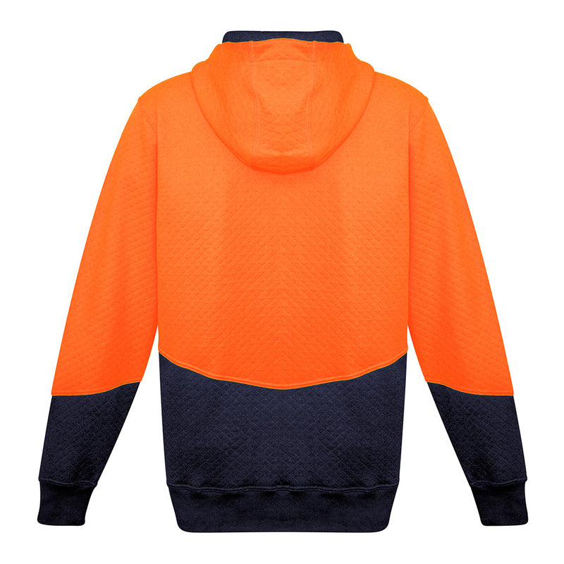 Load image into Gallery viewer, Syzmik Hi Vis Textured Jacquard Hoodie featuring a unique textured fabric, chunky drawstring, and ribbed cuffs, designed for comfort and practicality with zippered waist pockets.