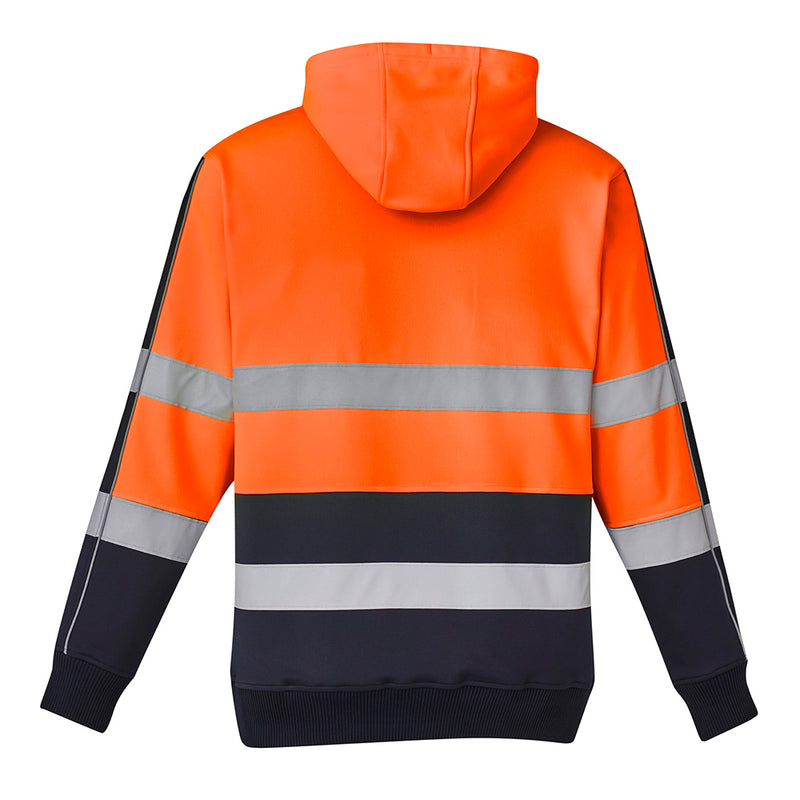 Load image into Gallery viewer, Syzmik Hi Vis Stretch Taped Hoodie featuring a hood, reflective stripes, and a zippered chest pocket. Includes ribbed cuffs and waist, enhancing safety and comfort for active work environments.