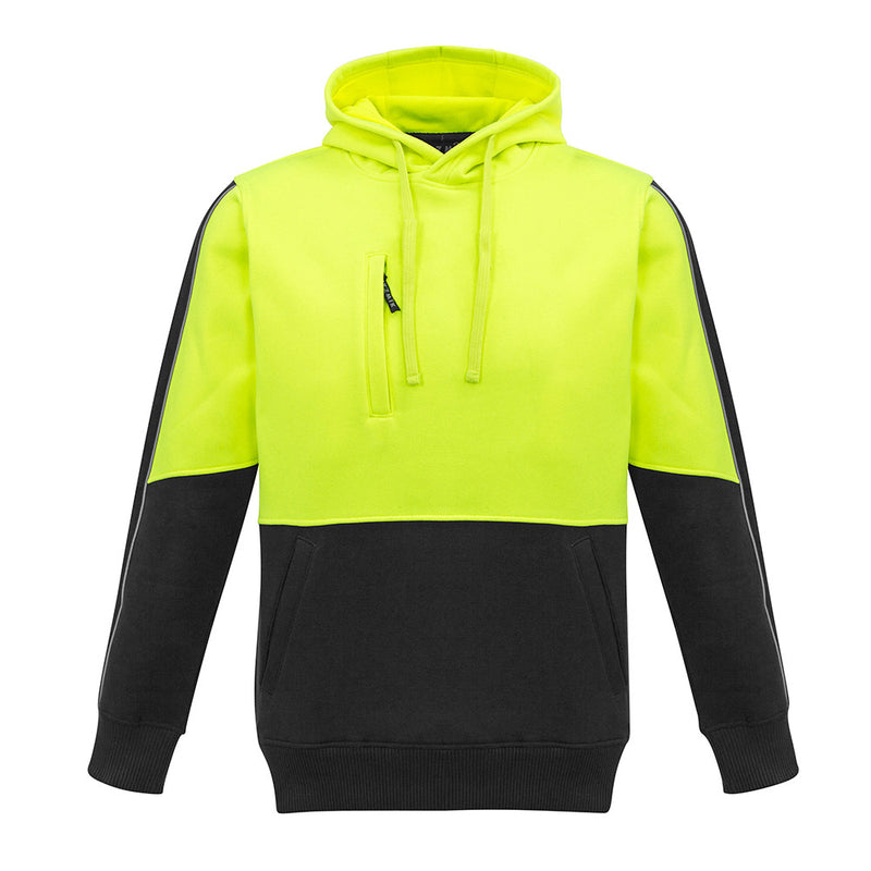 Load image into Gallery viewer, Syzmik Hi Vis Pullover Hoodie featuring a durable design with microfiber lined hood, heavy-duty zips, ribbed cuffs, and pockets, ideal for safety and comfort in active work environments.