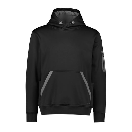 Syzmik Streetworx Water Resistant Hoodie, featuring grey striped design, zippered kangaroo and arm pockets, and eco-friendly water-resistant fleece, ideal for safety and workwear needs from Active Safety.