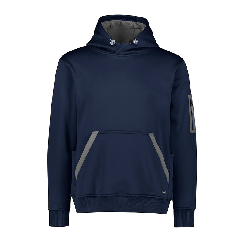 Load image into Gallery viewer, Syzmik Streetworx Water Resistant Hoodie featuring grey trim and a hood, crafted from warm, soft fleece with a contrast arm pocket and kangaroo pockets, suitable for protection in cold, wet conditions.