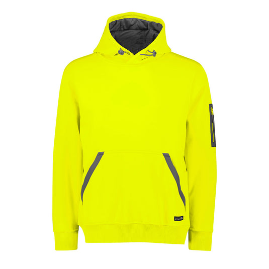 Syzmik Streetworx Water Resistant Hoodie featuring grey zip-up kangaroo pockets and a pencil pocket on the arm, designed with durable ribbed cuffs and hem, ideal for workplace safety and comfort.