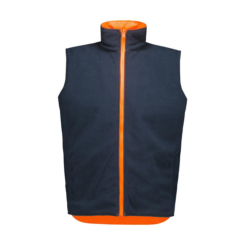 Load image into Gallery viewer, Syzmik Unisex Hi Vis Waterproof Reversible Vest features a sleek, sleeveless design with a zip front, visible soft fleece exterior, and vibrant interior, ideal for safety and comfort in active workplaces.