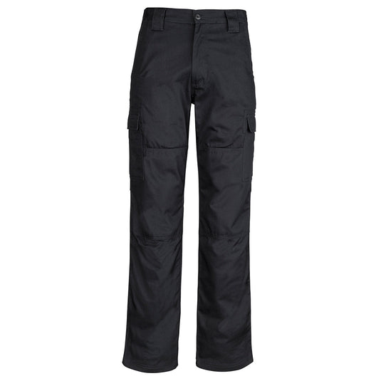 Syzmik Midweight Drill Cargo Pant featuring multiple pockets, reinforced double-layer knee patches, wide belt loops, and triple-stitched seams, designed for durability and comfort in active work environments.