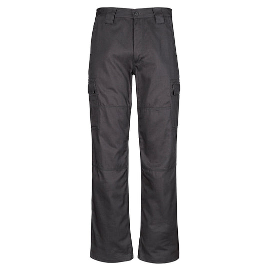 Syzmik Midweight Drill Cargo Pant featuring multiple pockets, reinforced knee patches, triple-stitched seams, and wide belt loops, designed for durability and comfort, ideal for active safety and work environments.