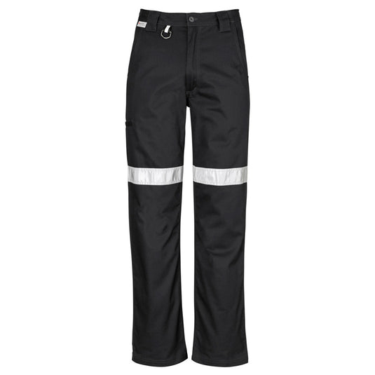 Syzmik Taped Utility Pant featuring reflective stripes, reinforced heel and pocket patches, wide belt loops, and triple-stitched seams, ideal for durable workwear in safety-conscious settings.