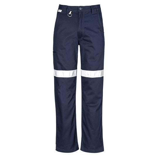 Syzmik Taped Utility Pant featuring reflective tape and reinforced heel and pocket patches. Designed for durability with triple-stitched seams and wide belt loops, perfect for work environments.