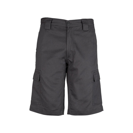 Syzmik Drill Cargo Short featuring multiple pockets and wide belt loops, crafted from durable 280gsm cotton twill with triple-stitched seams, ideal for safety and workwear needs.