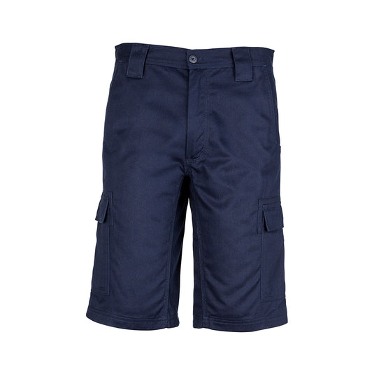 Syzmik Drill Cargo Short featuring multiple pockets, inset crotch panel, and triple-stitched seams, designed for durability and functionality in workplace environments. Ideal for New Zealand's safety and workwear needs.