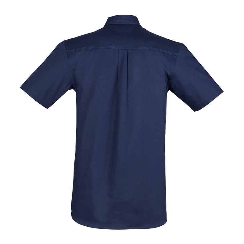 Load image into Gallery viewer, Syzmik Lightweight Tradie Work Shirt featuring short sleeves, triple-stitched seams, three chest pockets, and underarm vents, ideal for staying cool in active work environments.