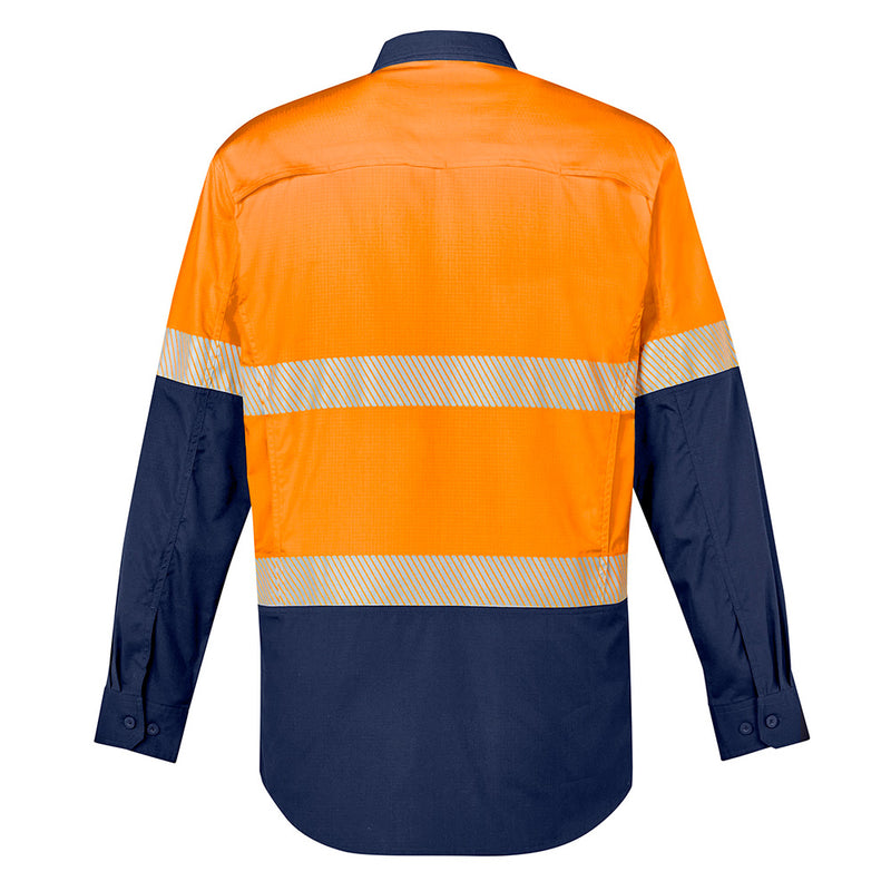 Load image into Gallery viewer, Syzmik Hi Vis Rugged Cooling Ripstop Work Shirt, showcasing a back view with long sleeves, mesh venting for breathability, and segmented tape for comfort and movement. Ideal for workplace safety.