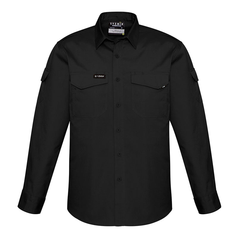 Load image into Gallery viewer, Syzmik Rugged Cooling Ripstop L/S Work Shirt featuring long sleeves, buttoned chest pockets with pen partition, and roll-up sleeve tabs. Ideal for active work environments, enhancing breathability and movement.