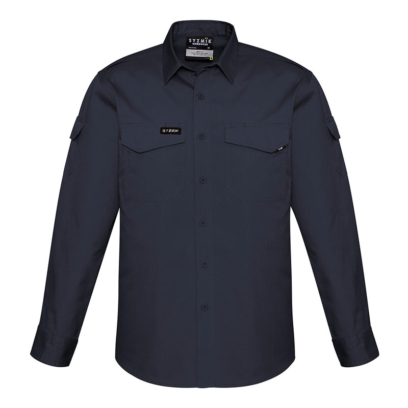 Load image into Gallery viewer, Syzmik Rugged Cooling Ripstop L/S Work Shirt featuring long sleeves, two chest pockets with pen partition, and roll-up sleeve tabs for practicality. Ideal for active safety environments.