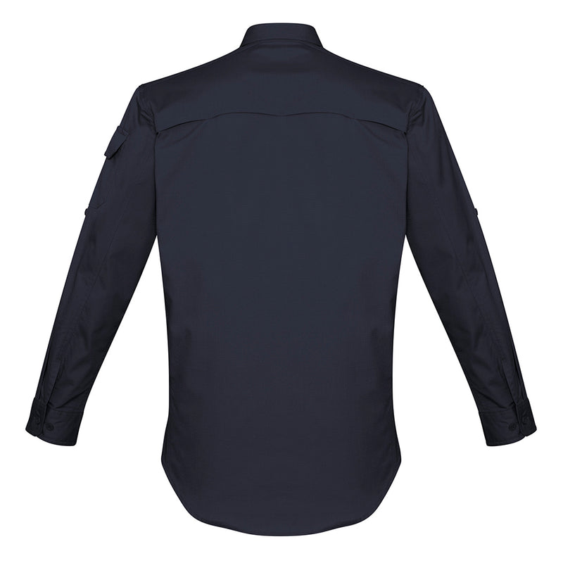 Load image into Gallery viewer, Syzmik Rugged Cooling Ripstop L/S Work Shirt showcasing long sleeves, chest pockets with a pen partition, and an arm pocket. Features mesh venting and roll-up sleeve tabs for enhanced breathability and mobility.