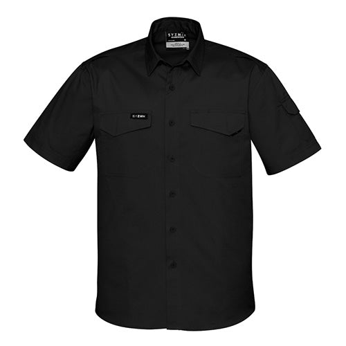 Syzmik Rugged Cooling Ripstop S/S Shirt featuring a modern fit with two chest pockets, pen partition, and arm pocket. Designed with mesh venting for breathability and mechanical stretch for movement.