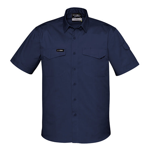 Load image into Gallery viewer, Syzmik Rugged Cooling Ripstop S/S Shirt featuring a front patch, button details, and dual chest pockets with pen partition. Designed for active movement with mesh venting, ideal for safety and work environments.