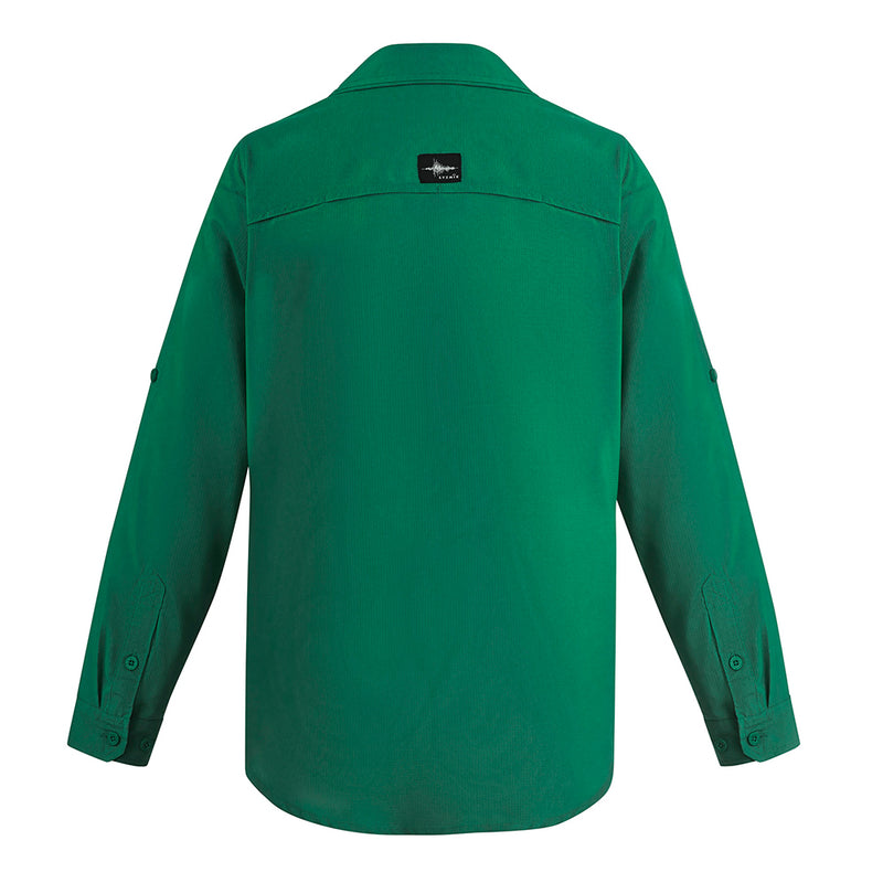 Load image into Gallery viewer, Syzmik Outdoor Long Sleeve Work Shirt featuring a logo, designed with breathable polyester ripstop, mesh underarm areas, and upper back venting, includes roll-up tab sleeves and multiple chest pockets.
