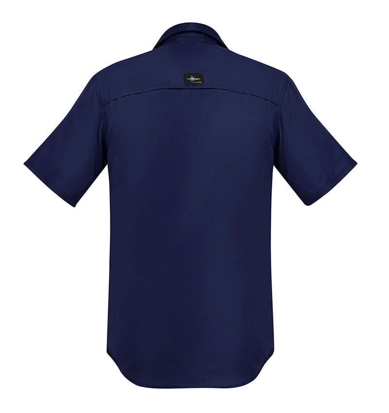 Load image into Gallery viewer, Syzmik Outdoor Ripstop Work Shirt featuring short sleeves, a logo on the back, two chest pockets, and a mobile phone zip pocket. Designed with mesh underarm and back venting for optimal breathability.