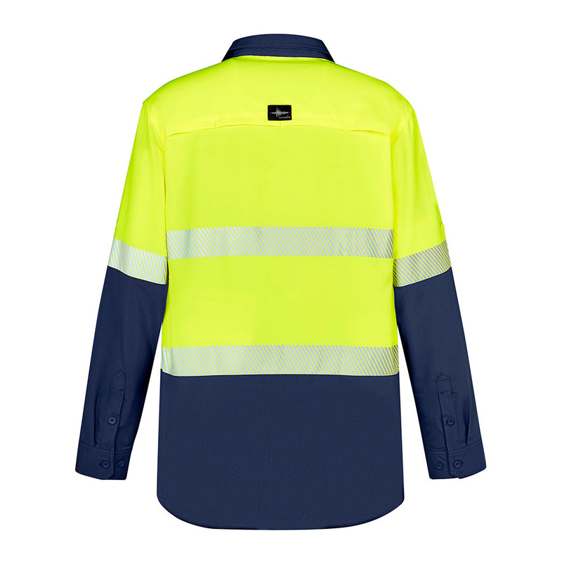 Load image into Gallery viewer, Syzmik Hi Vis Outdoor Segmented Tape L/S Shirt features segmented tape and two chest pockets, enhancing comfort and breathability, suitable for safety and active work environments.