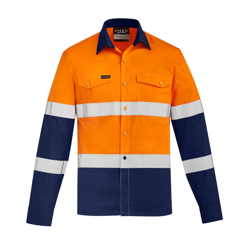 Load image into Gallery viewer, Syzmik Hi Vis Lightweight Bio Motion Shirt featuring long sleeves, mesh vent inserts, and buttoned chest pockets, designed for improved visibility and comfort in active safety environments.