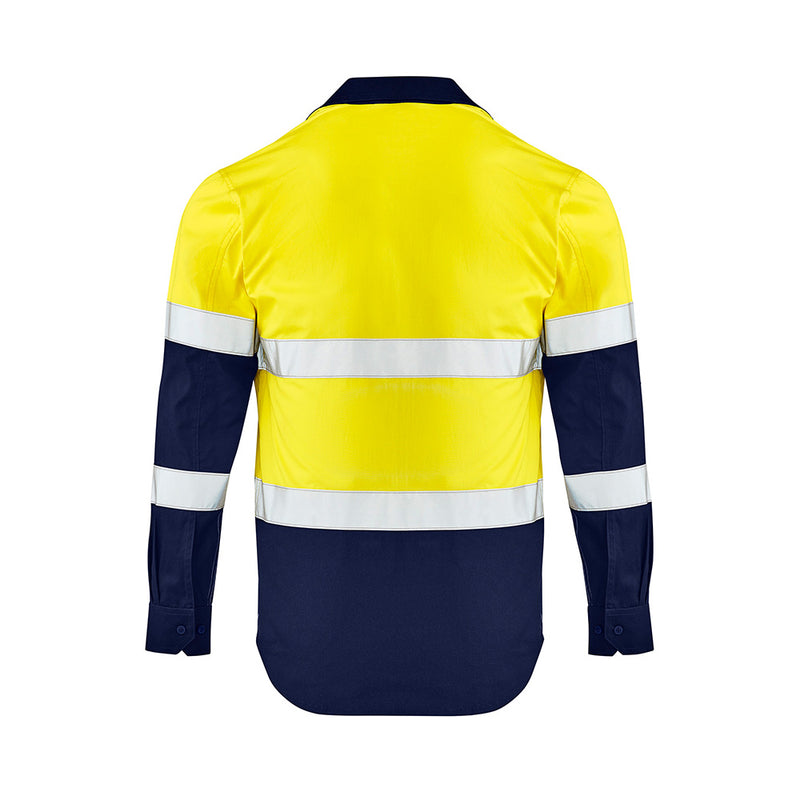 Load image into Gallery viewer, Syzmik Hi Vis Lightweight Bio Motion Shirt featuring white stripes and bio motion arm taping, designed with mesh vent inserts and chest pockets for functionality and enhanced visibility.
