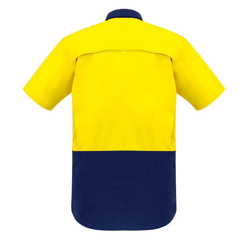 Load image into Gallery viewer, Syzmik Rugged Cooling Hi Vis S/S Work Shirt featuring mesh venting and chest pockets, designed for optimal breathability and movement. Ideal for safety-focused workplaces, reflecting Active Safety's commitment to durable workwear.