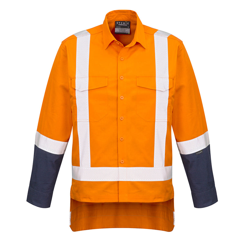 Load image into Gallery viewer, Syzmik Rugged Cooling TTMC-W17 L/S Work Shirt featuring long sleeves, white stripes, and dual chest pockets. Engineered with breathable mesh venting and reinforced stress points for enhanced durability and comfort.