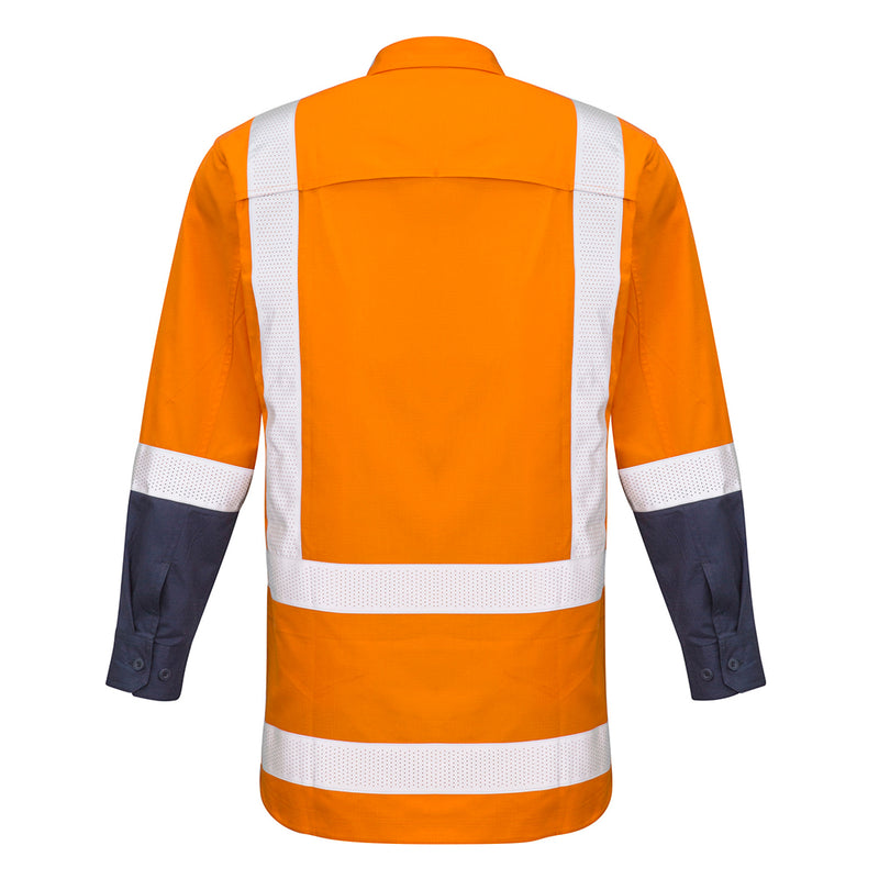 Load image into Gallery viewer, Syzmik Rugged Cooling TTMC-W17 L/S Work Shirt showcasing the back design with mesh venting for breathability, reinforced stress points, and two chest pockets, ideal for workplace safety and comfort.