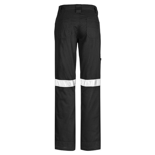 Syzmik Womens Taped Utility Trouser featuring reflective tape and reinforced heel and pocket patches. Designed for durability with wide belt loops and triple-stitched seams, ideal for active safety environments.